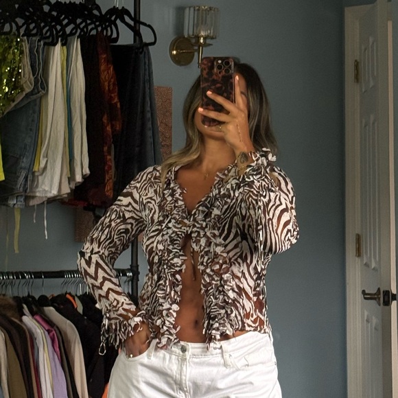 Tops - Zebra Ruffle Sheer Top